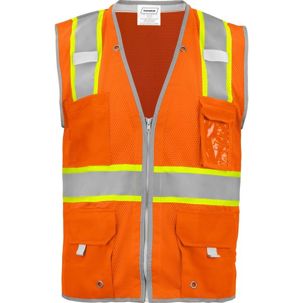 Ironwear Safety Vest Class 2 w/ Zipper, Radio Clips & Badge Holder (Orange/Medium) 1241-OZ-RD-CID-MD